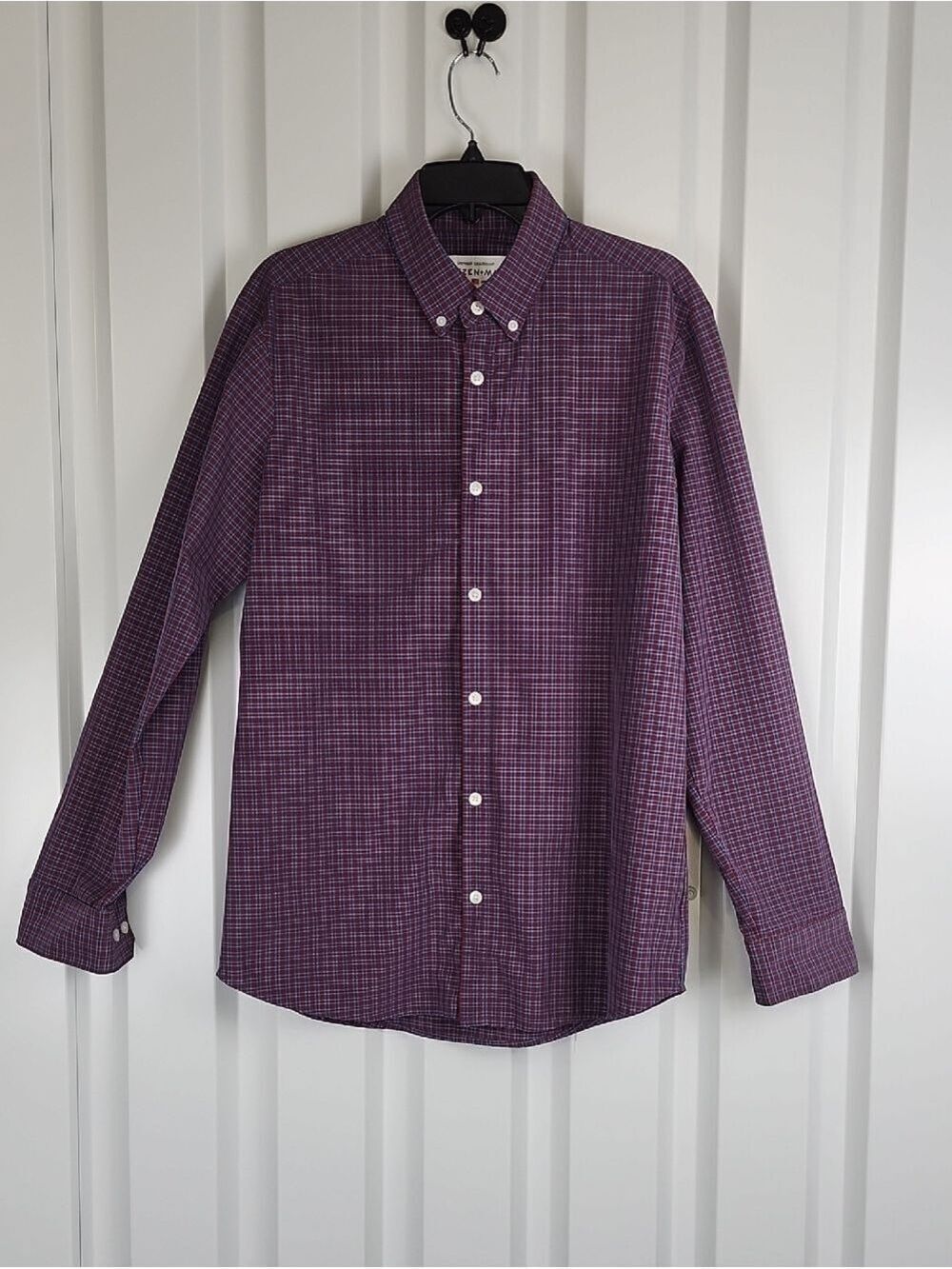 Mizzen+Main Mens Leeward Red Blue Plaid Button-Down Shirt Size Large Trim Fit